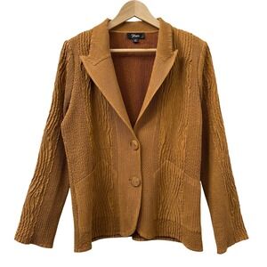 Flair M Textured Blazer Jacket Brown‎ Knit Career Office Shoulder Pads Retro 70s